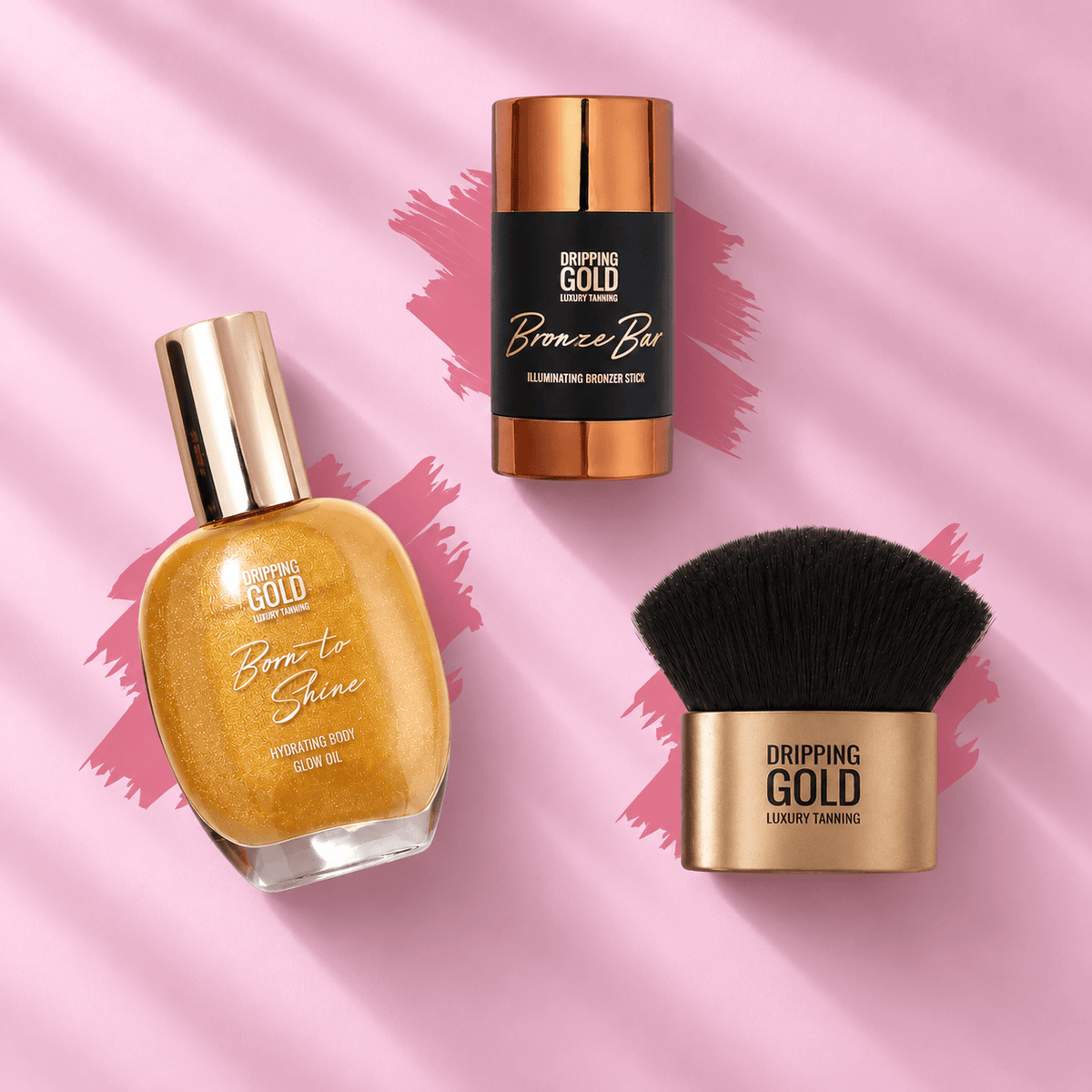 Dripping Gold - Body Glow Oil, Kabuki Bursti & Bronze Bar🩷